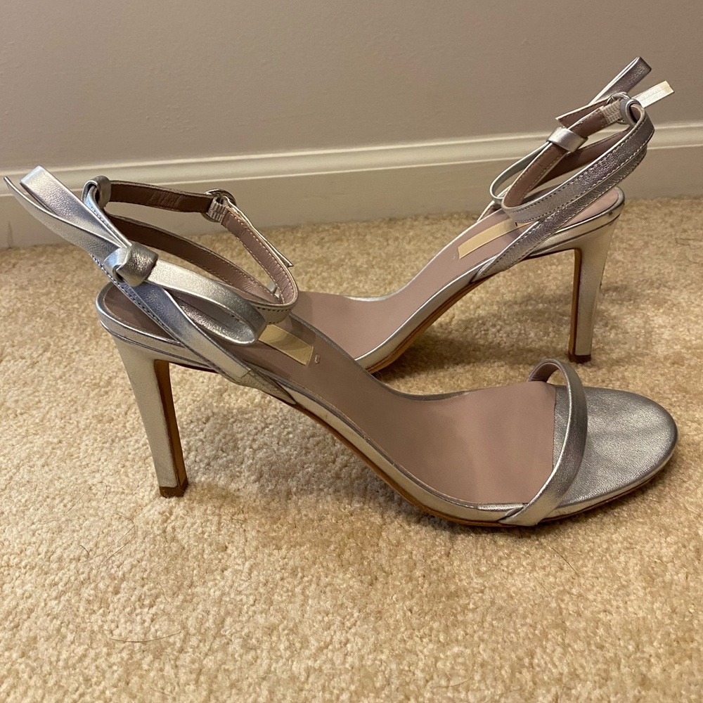 Silver Strappy Deltan Bow Heels